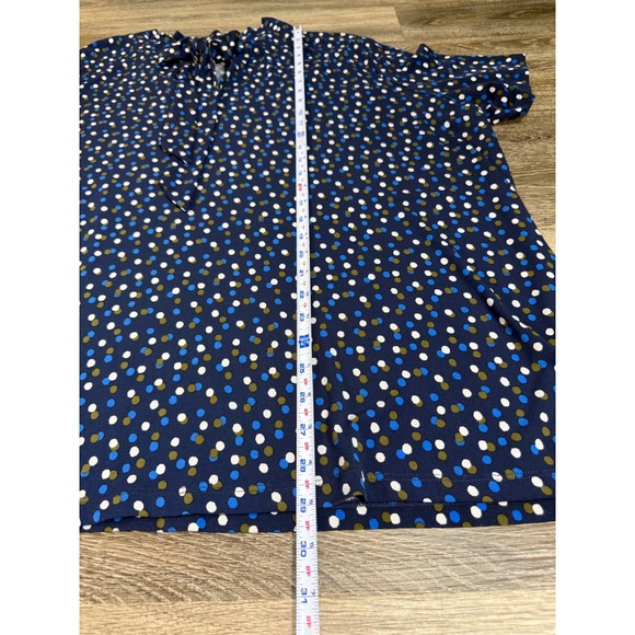 Plus Size 3X Blouse Polka Dot Tie Neck Navy Blue Short Sleeve Top Leota Academia - Picture 2 of 7